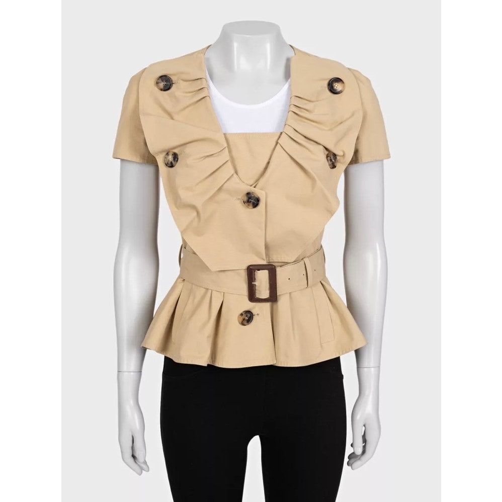 Christian Dior Vintage Brown Cotton Short-Sleeve Jacket Sz.36/ S pre-owned
