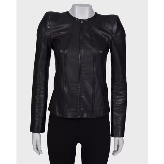 Roberto Cavalli Black Leather Jacket - Size XS (IT38) pre-owned