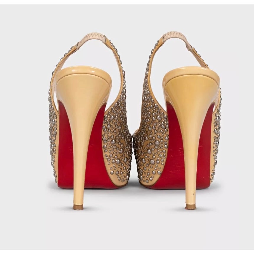 Christian Louboutin Beige Patent Leather Slingback Heels EU 37.5 Pre-owned