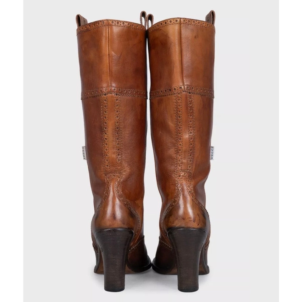 Gucci Brown Leather Logo Boots - EU 37 Pre-owned