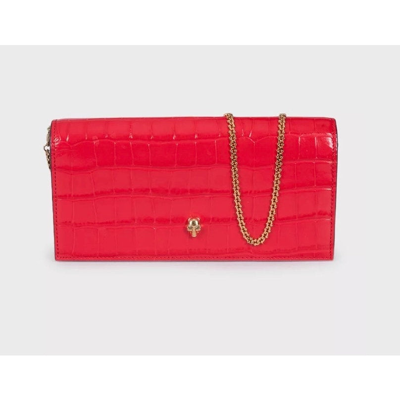 Alexander McQueen Red Embossed Leather Chain Clutch Pre-owned
