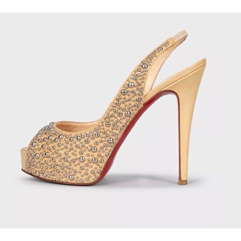 Christian Louboutin Beige Patent Leather Slingback Heels EU 37.5 Pre-owned