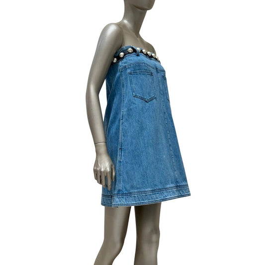 Chanel 2013 Strapless Denim Pearl Belt Dress with Sz. 38 pre-owned