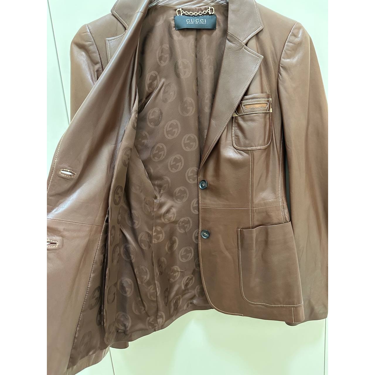 Vintage Gucci Tom Ford Brown Leather Blazer Sz.8 Pre-owned