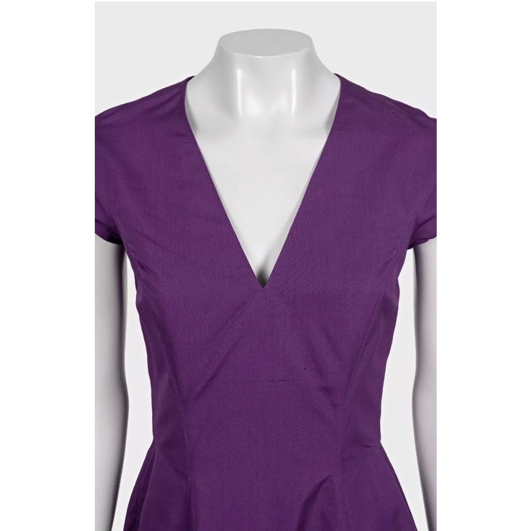 NWT Vintage YSL Purple Cotton Silk Fitted Dress  FR 38 M Pre-owned