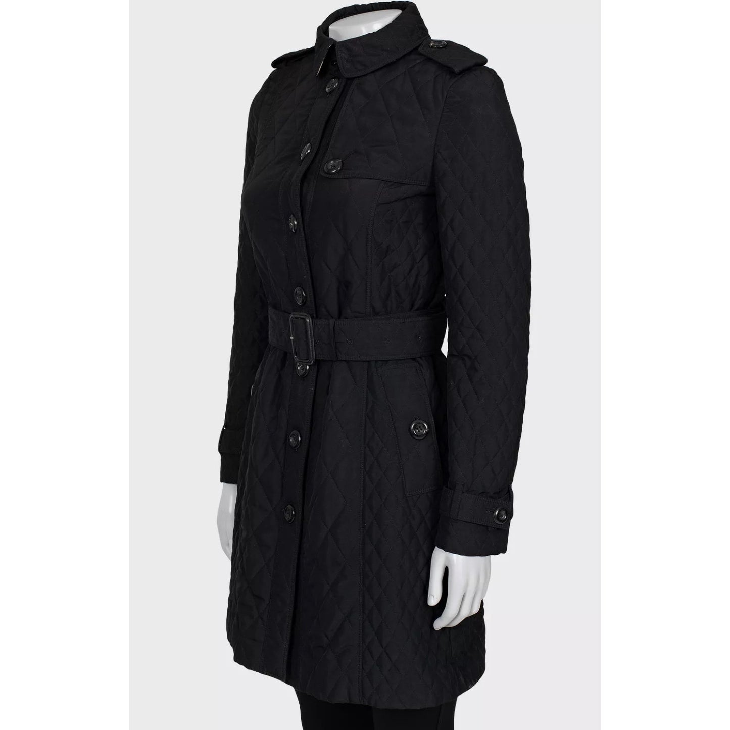 Burberry Black Quilted Belted Coat - Size XS (IT38) Pre-owned