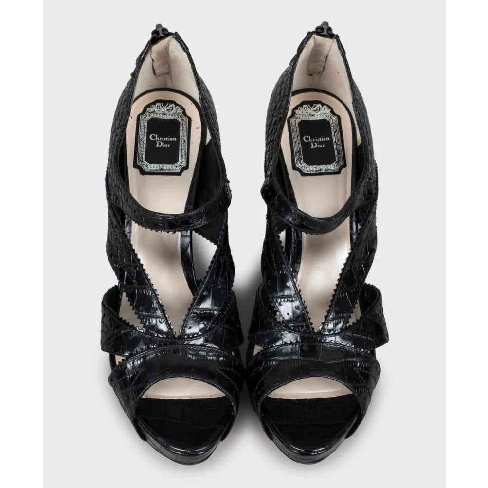 Christian Dior Black Perforated Leather Wedge Sandals Sz.41 Pre-owned