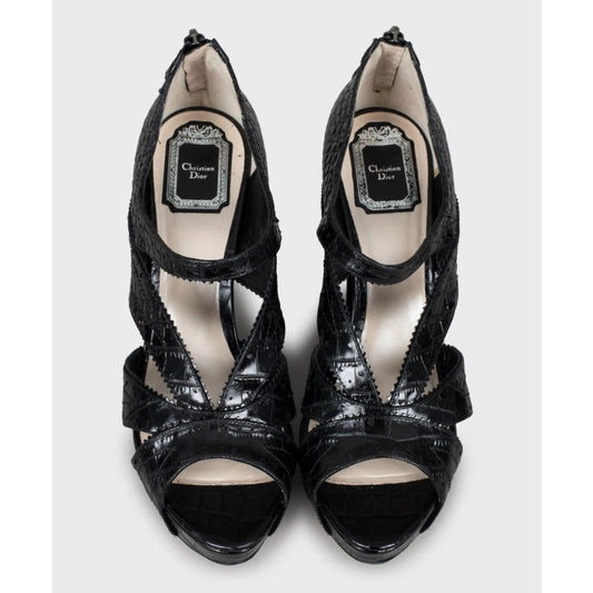 Christian Dior Black Perforated Leather Wedge Sandals Sz.41 Pre-owned