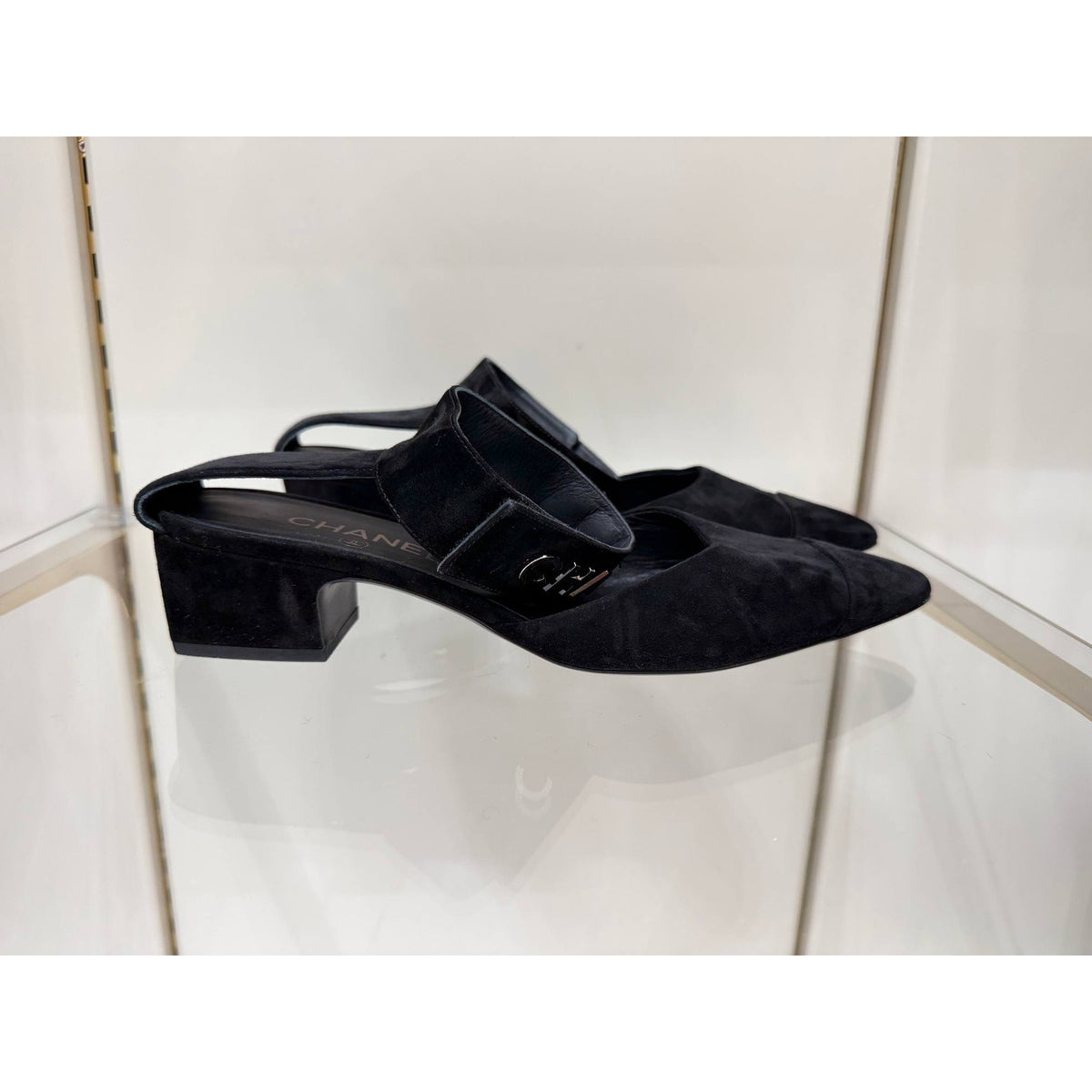 Chanel Black Suede CC Ankle-Strap Pumps Size 41C Pre-owned