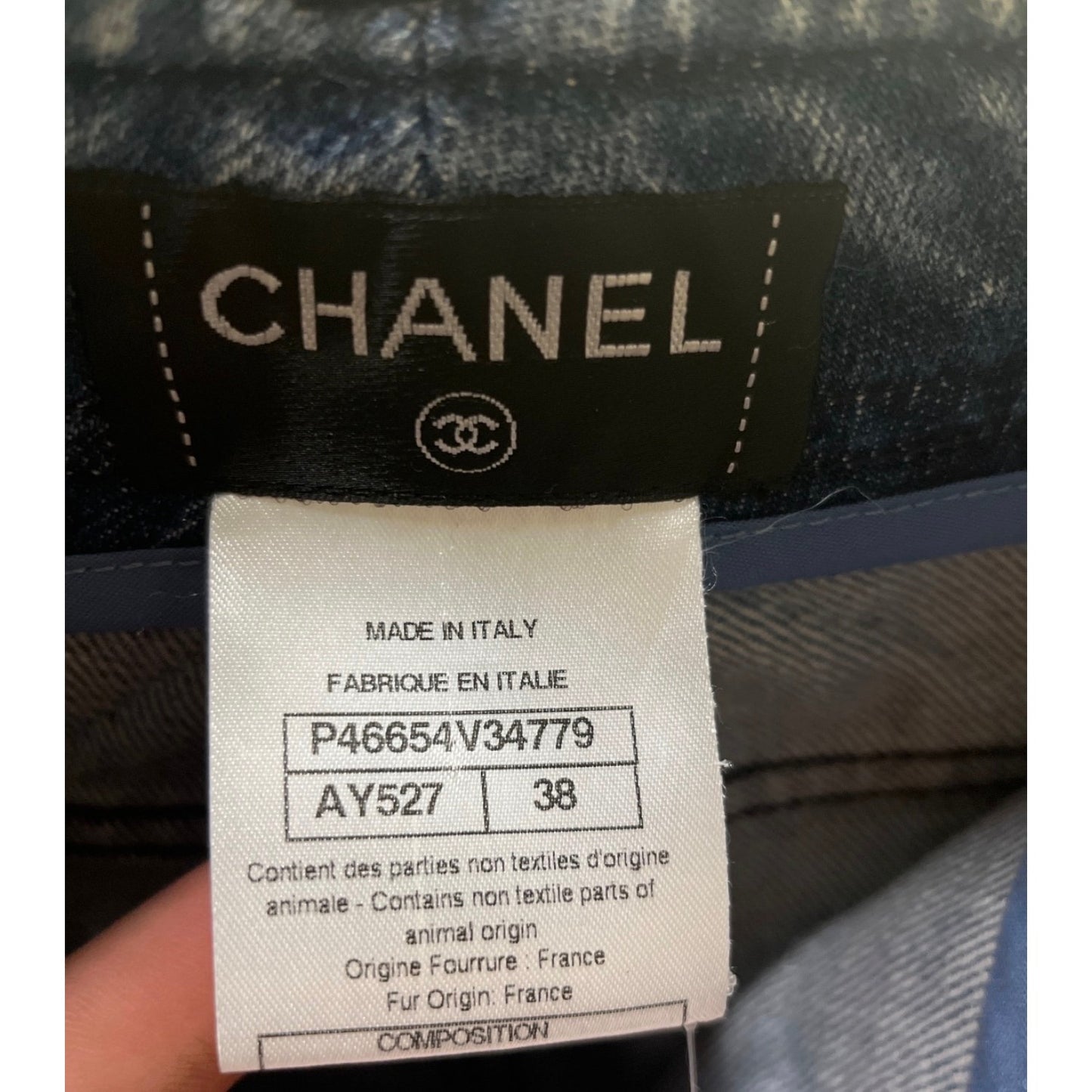 Chanel Light Blue Straight Fur Trim Jeans Sz.38 Pre-owned
