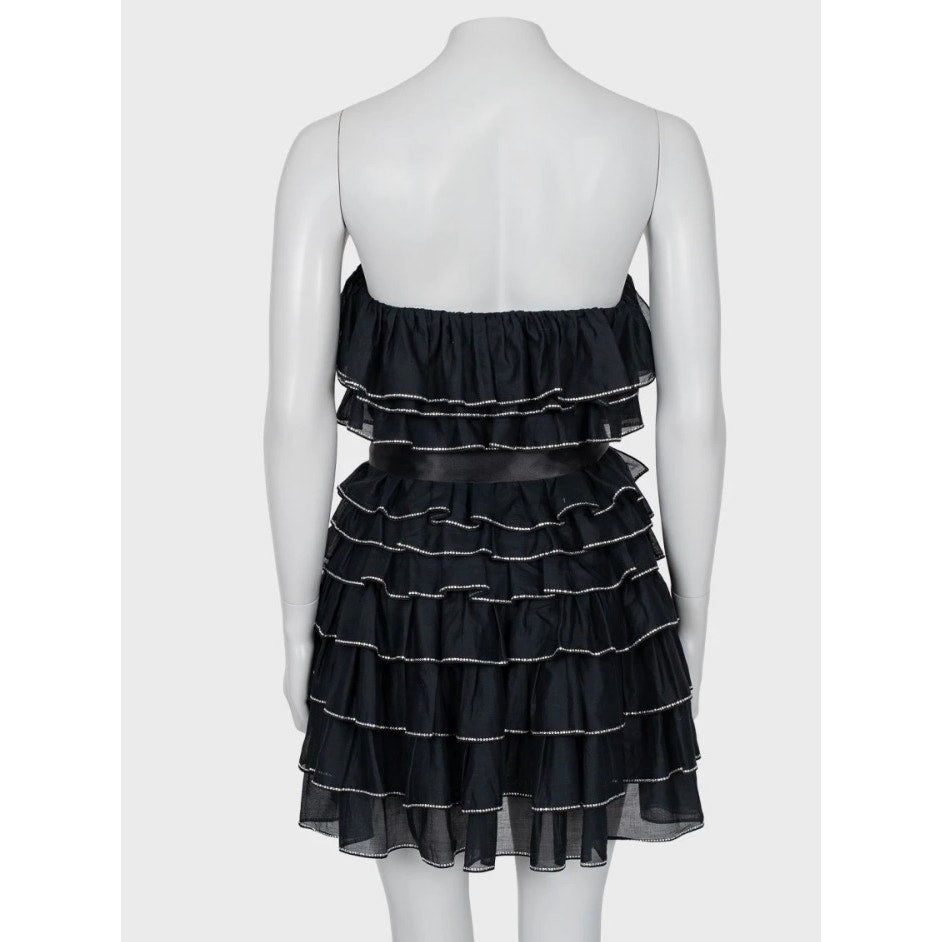Alexandre Vauthier Black Crystal Ruffle Mini Dress FR38 pre-owned