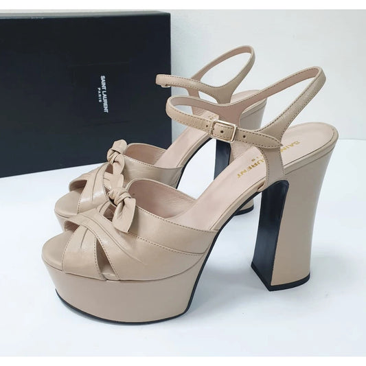 Saint Laurent Beige Leather Candy Bow Platform Sandals  Sz 40 Pre-owned