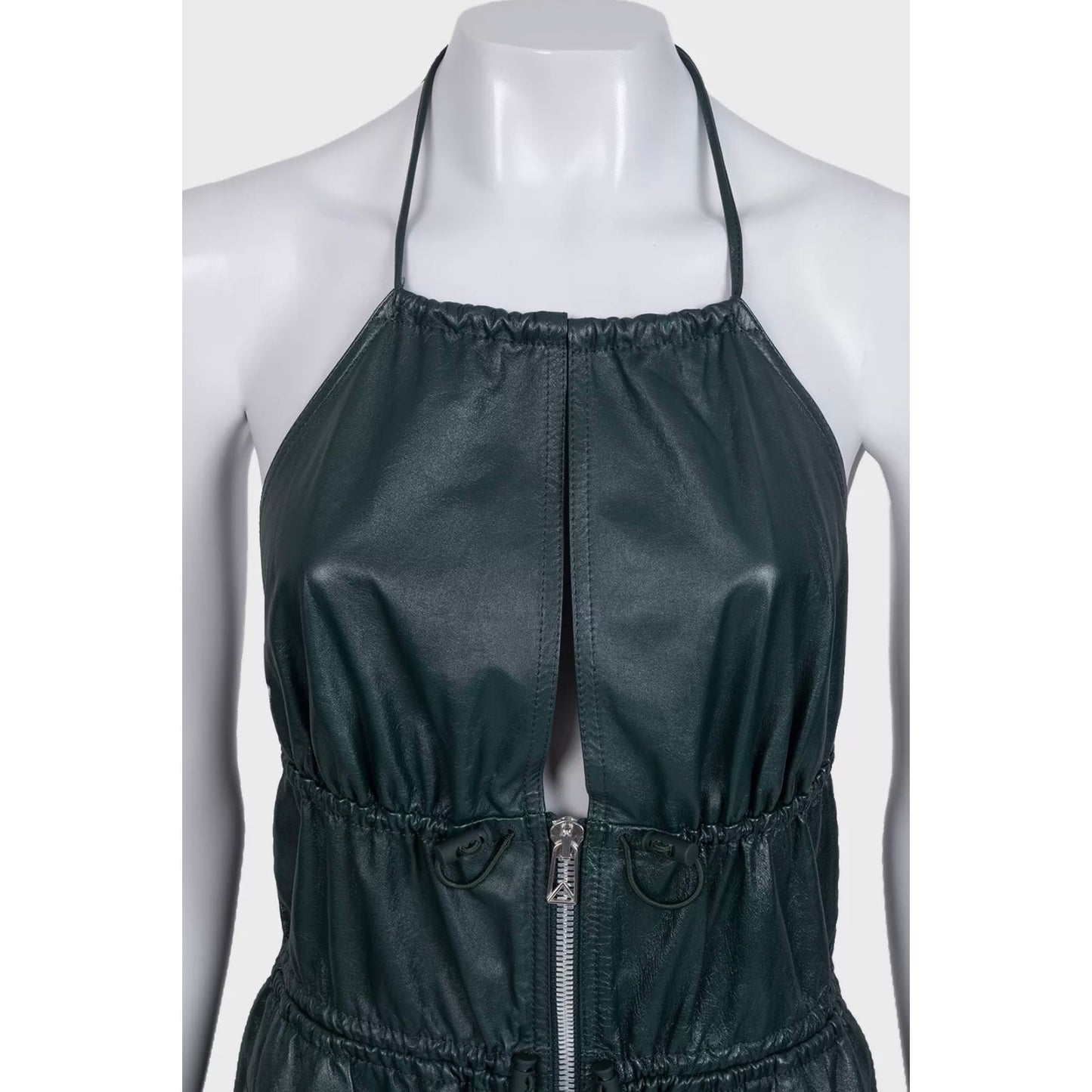 Bottega Veneta Green Leather Fitted Dress Sz.40 Pre-owned