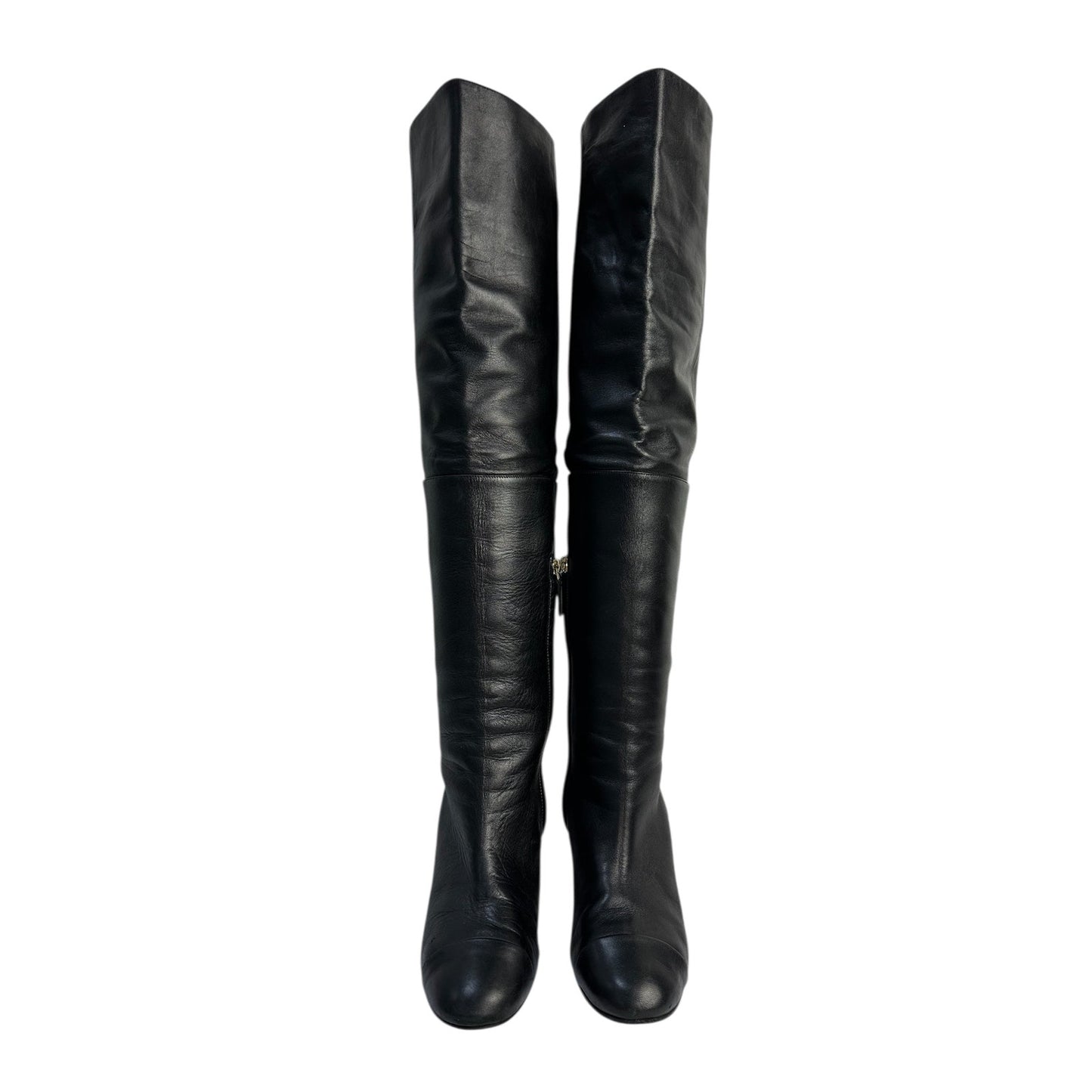 Chanel Leather Over-the-knee Heeled Boots Sz.38 Pre-owned