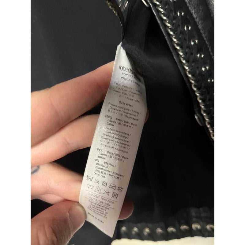 Roberto Cavalli Black Leather Lace-Up Cropped Jacket IT 42/M Pre-owned