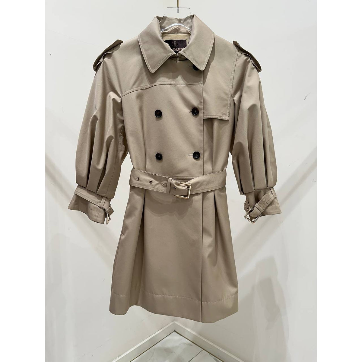 Cavalli Elegant Beige Double-Breasted Trench Coat Sz.40 Pre-owned
