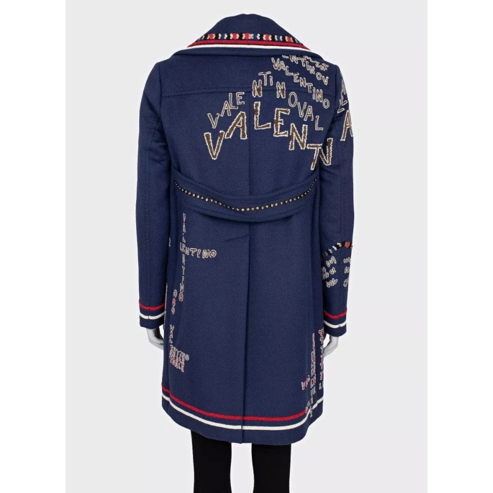 Valentino Blue Sequin Wool Angora Blend Coat - Size Sz.44/L Pre-owned