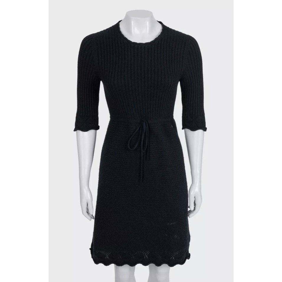 Chanel Black 100% Cashmere Belted Dress - FR 36 / S Pre-owned