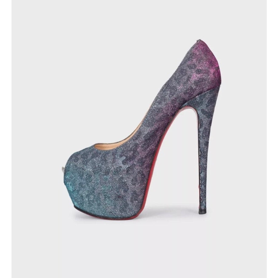 Christian Louboutin Silver Glitter Open Toe Heels - EU 40 Pre-owned