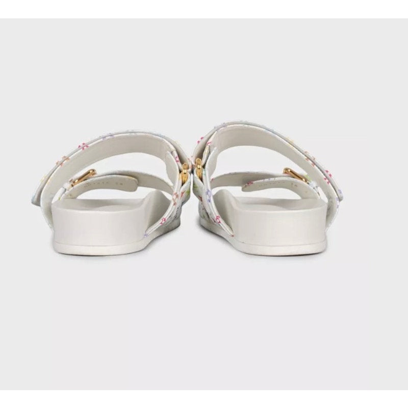 Louis Vuitton x Murakami Leather Slides - White, Size 38 Pre-owned