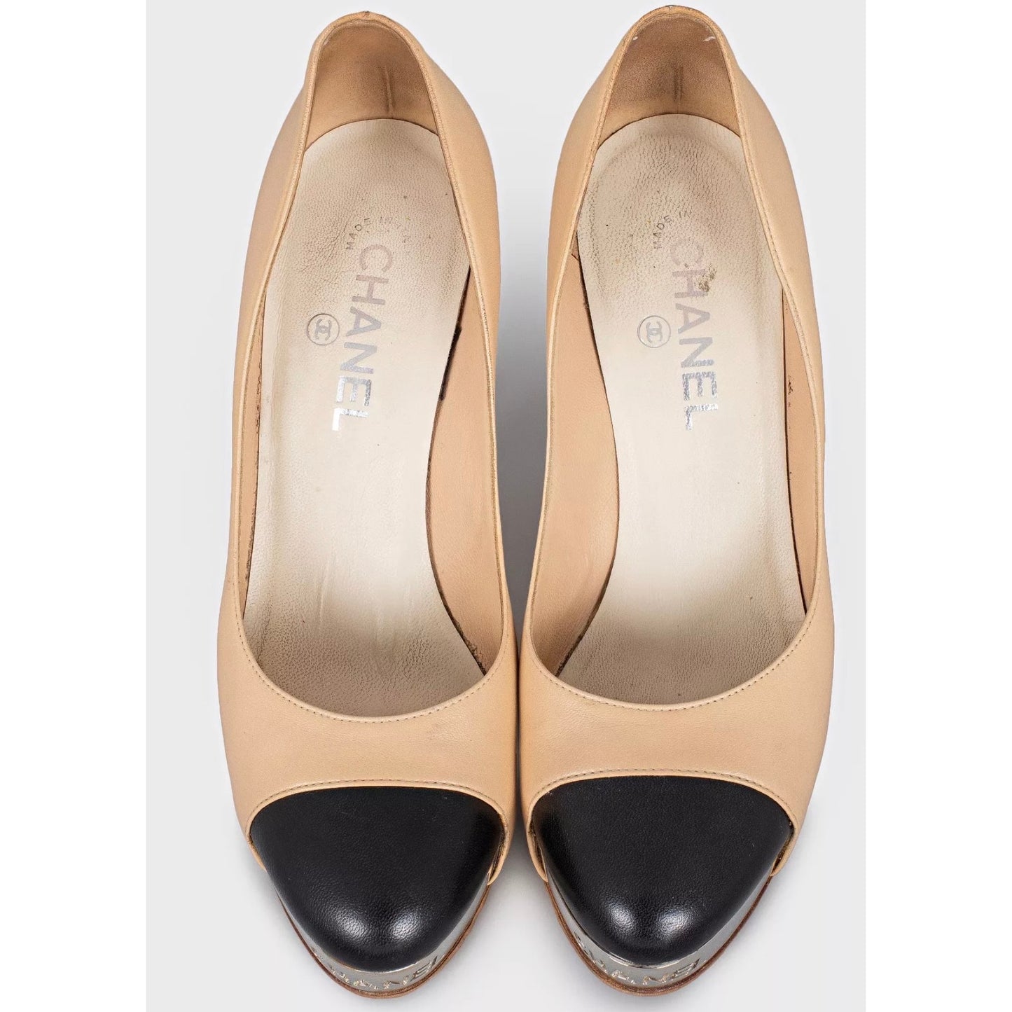 Chanel Beige Leather Block Heel Pumps - Size 39.5 Pre-owned