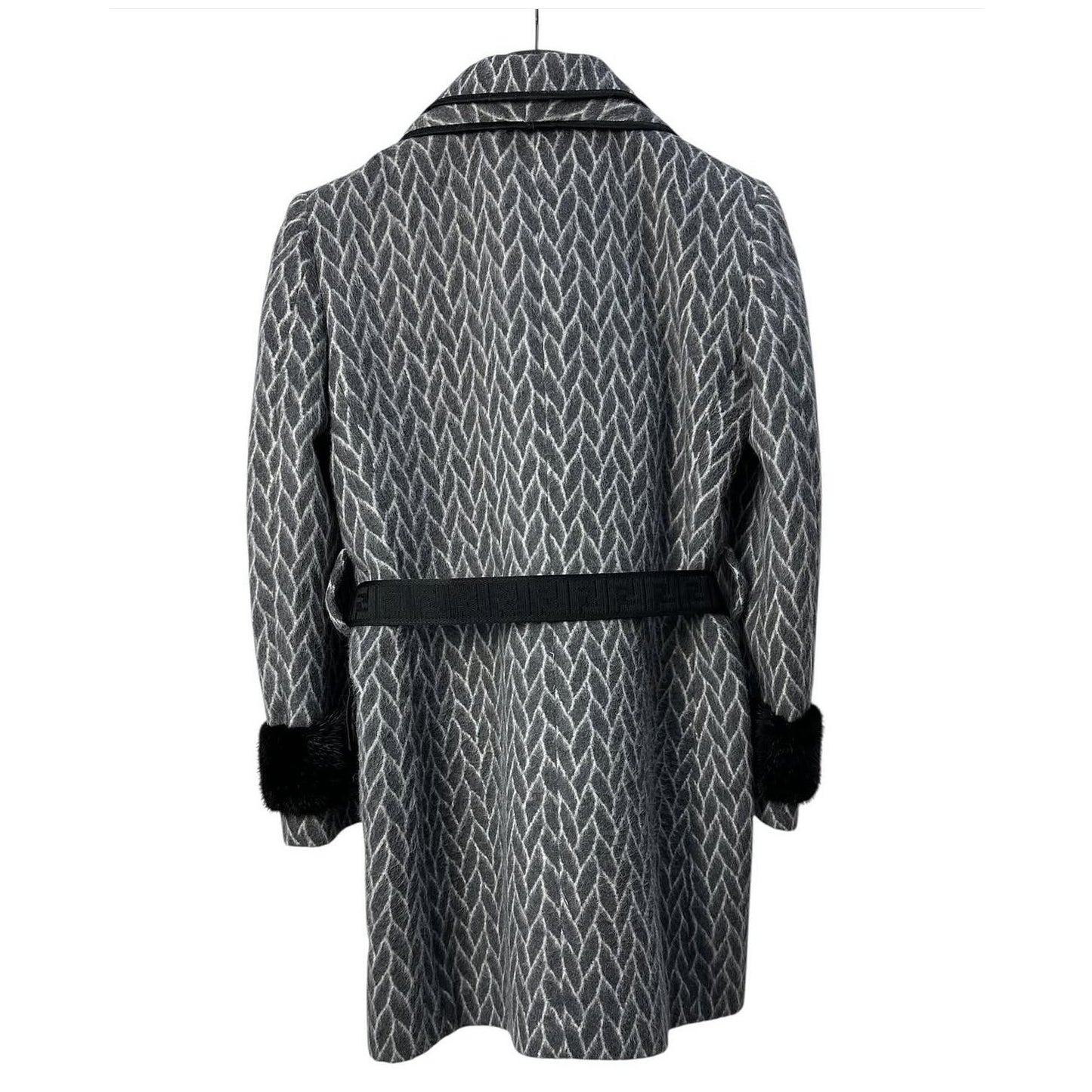 Fendi  Double-Breasted  Mink Sleeves Belted Coat Sz.42 Pre-owned