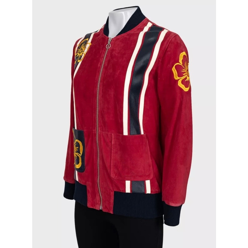 Valentino Spa Red Leather Embroidered Jacket - IT40 / US S pre-owned