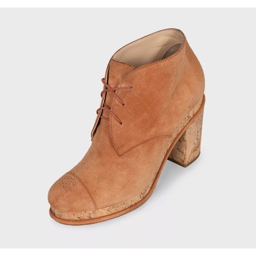 Chanel Brown Suede Lace-Up Ankle Boots - Size 39 Pre-owned