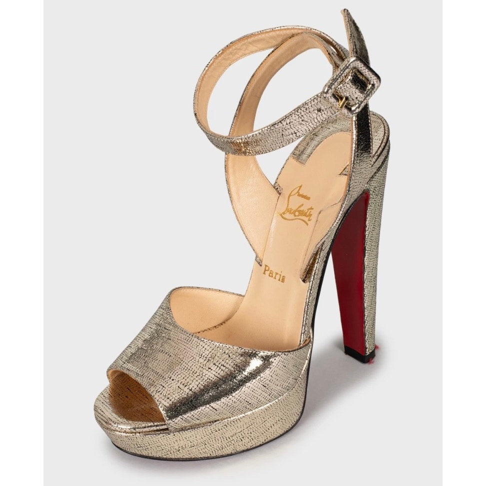 Christian Louboutin Gold Print Stiletto Sandals Size 36 Pre-owned