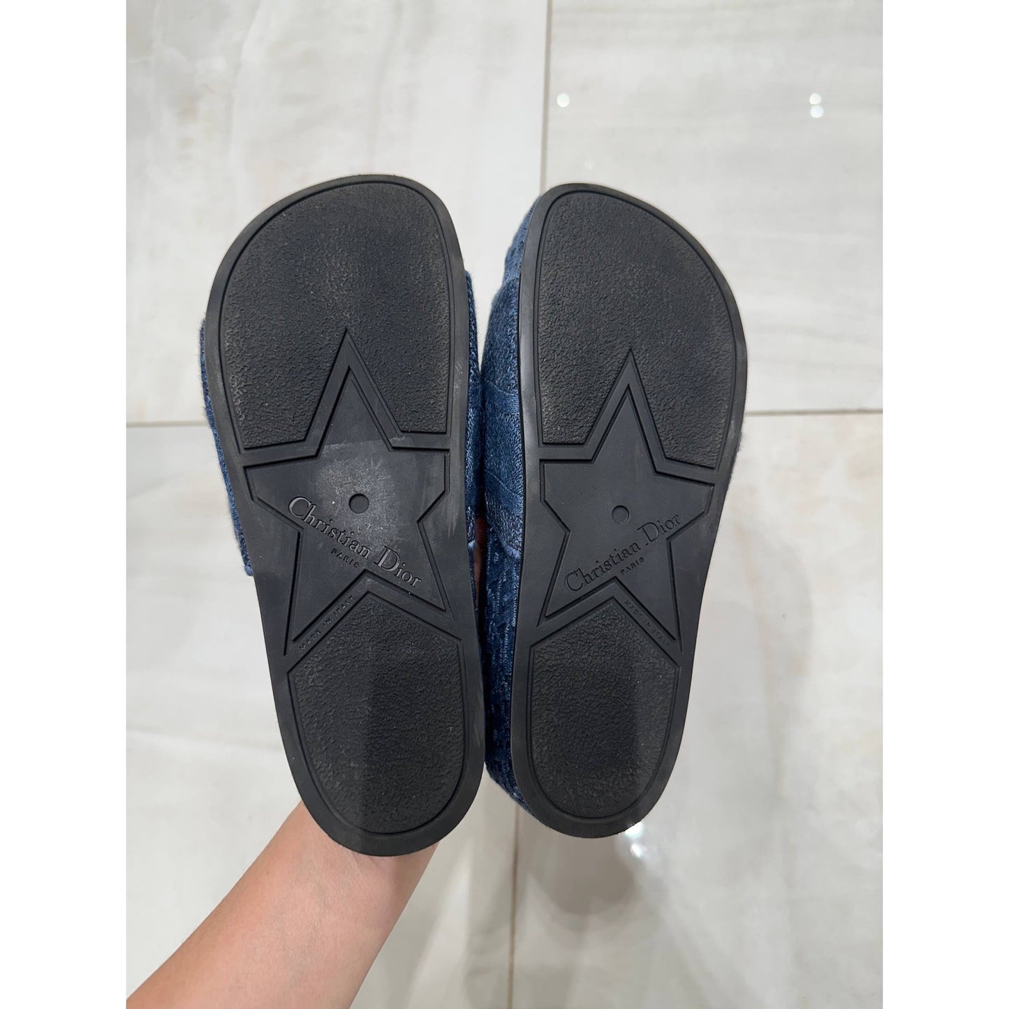 Christian Dior Dway Iconic Denim Logo Platform Slides Sz.38 Pre-owned
