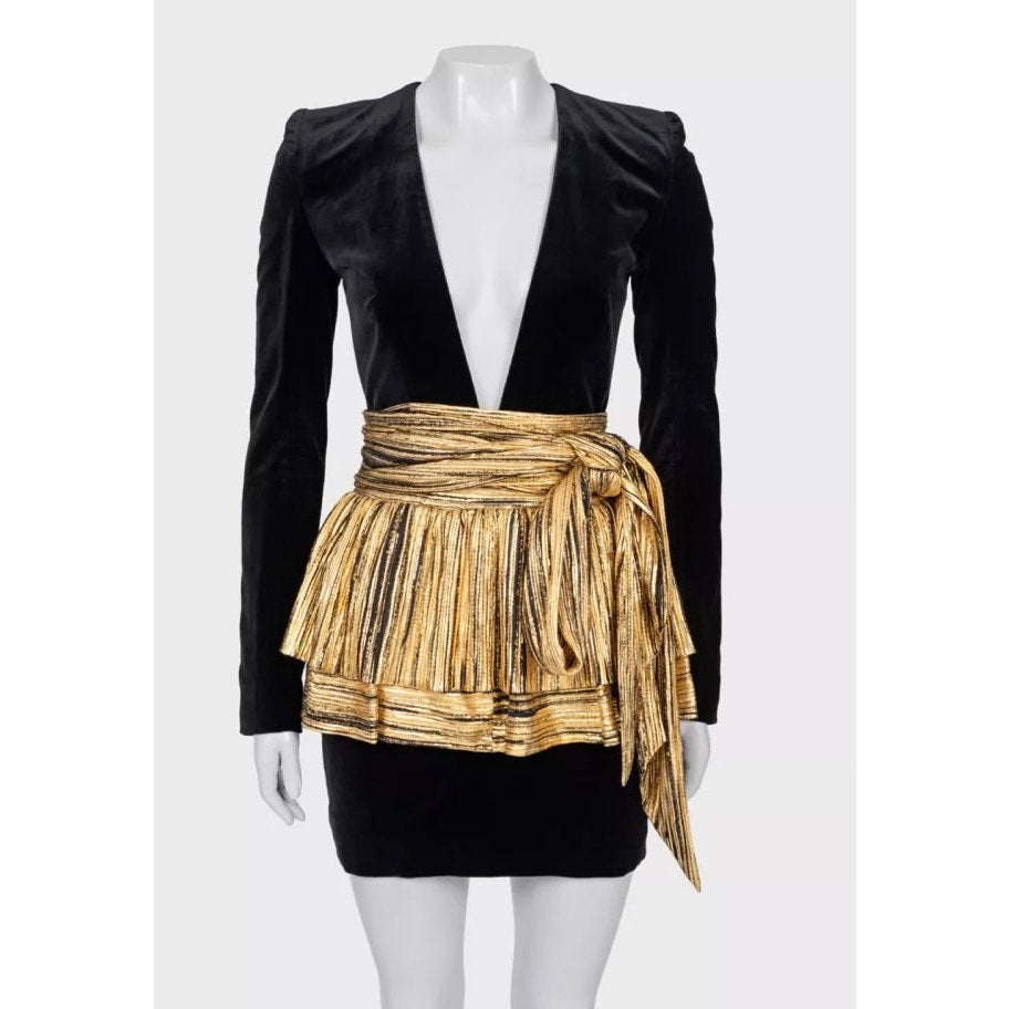 NWOT Alexandre Vauthier Gold Peplum Dress Sz.36 Pre-owned