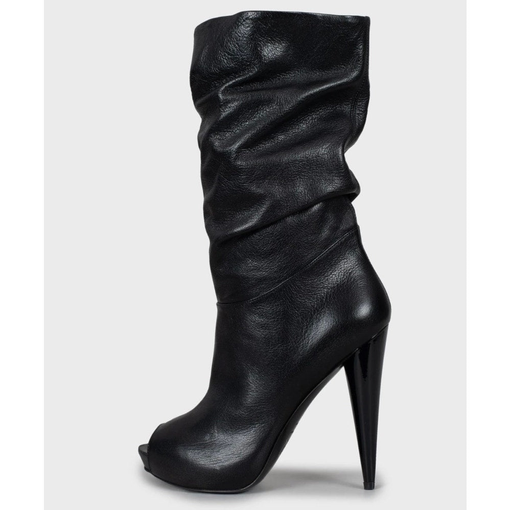 NWOB Alexander McQueen Black Leather Open-Toe Boots Sz.37 Pre-owned