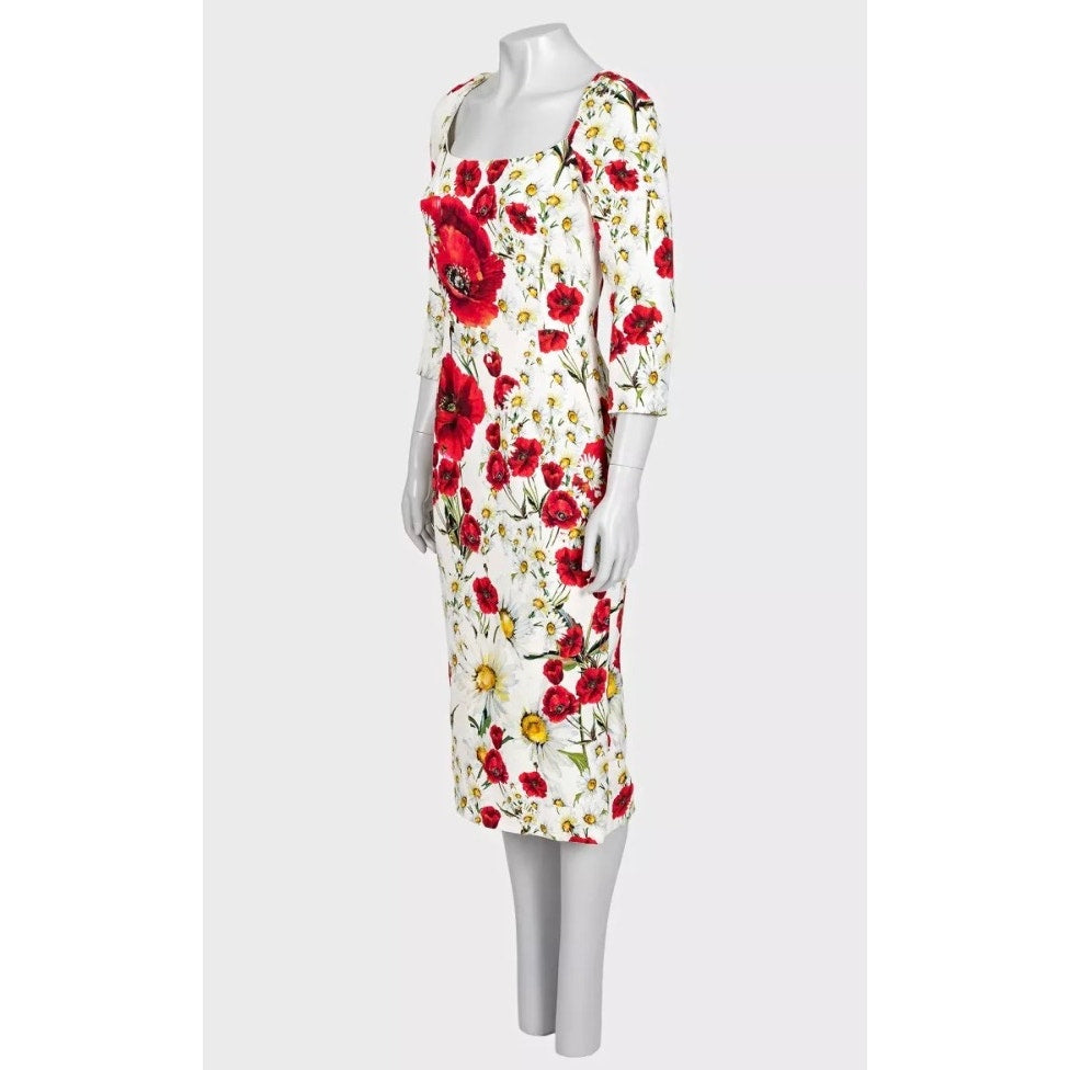 Dolce & Gabbana White Floral Sheath Dress IT 42 Pre-owned
