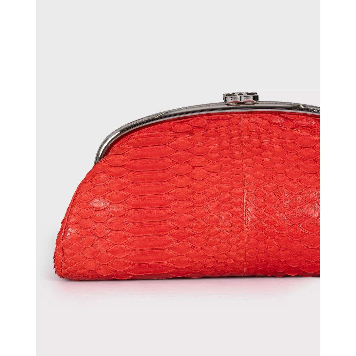 Chanel Red Snakeskin Silver Hardware Clutch Bag Pre-owned