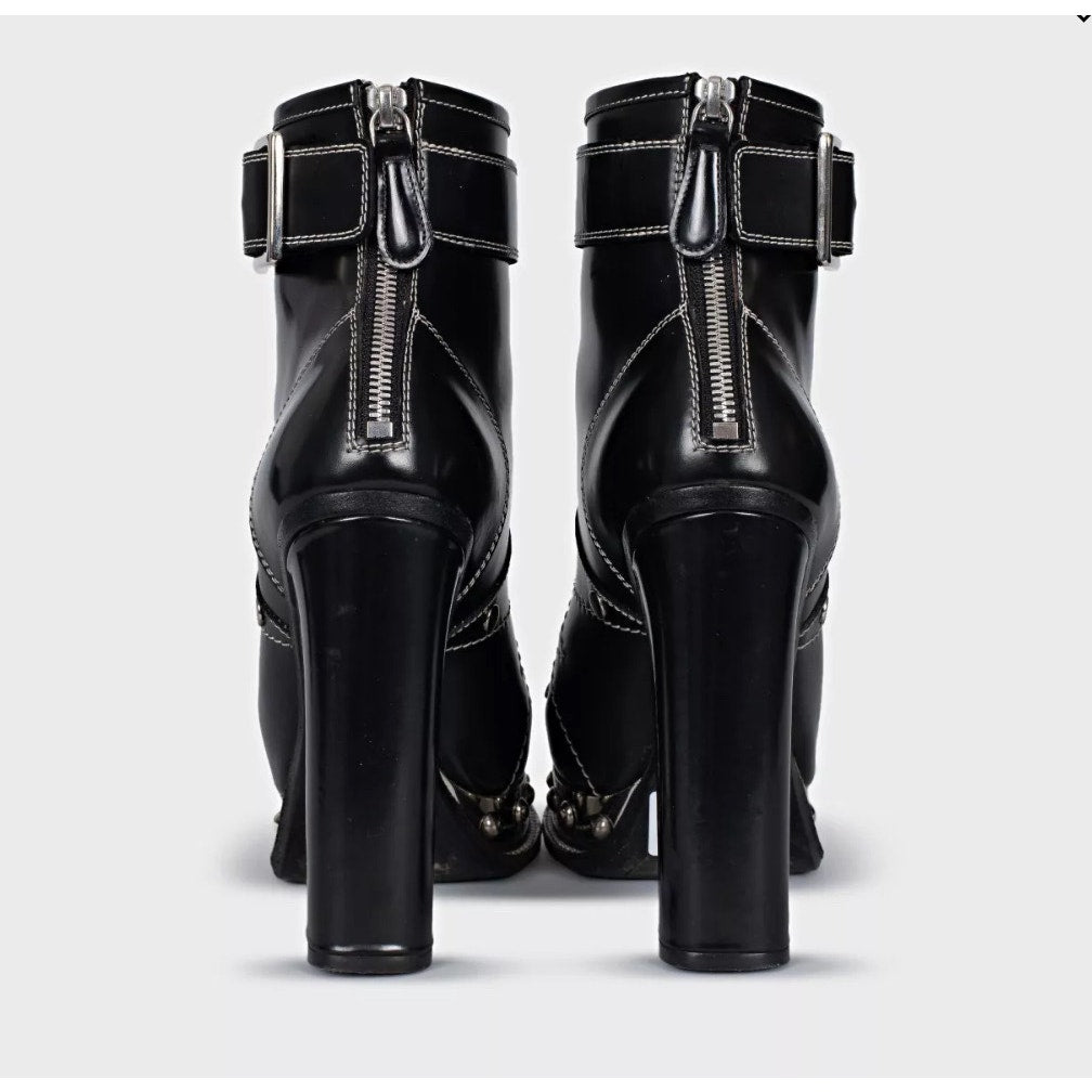Alexander McQueen Studded Platform Leather Ankle Boots Sz.38 Pre-owned