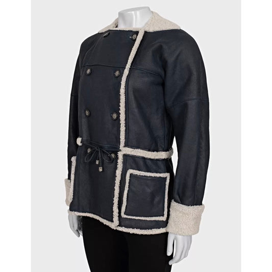 Chanel Blue Lamb Shearling Double-Breasted Coat Sz.36/S pre-owned