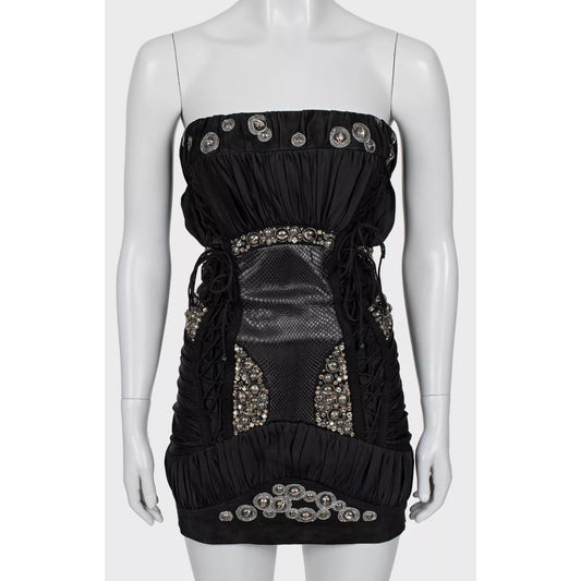 Balmain Black Silk Crystal Embellished Mini Dress іяю36/S Pre-owned