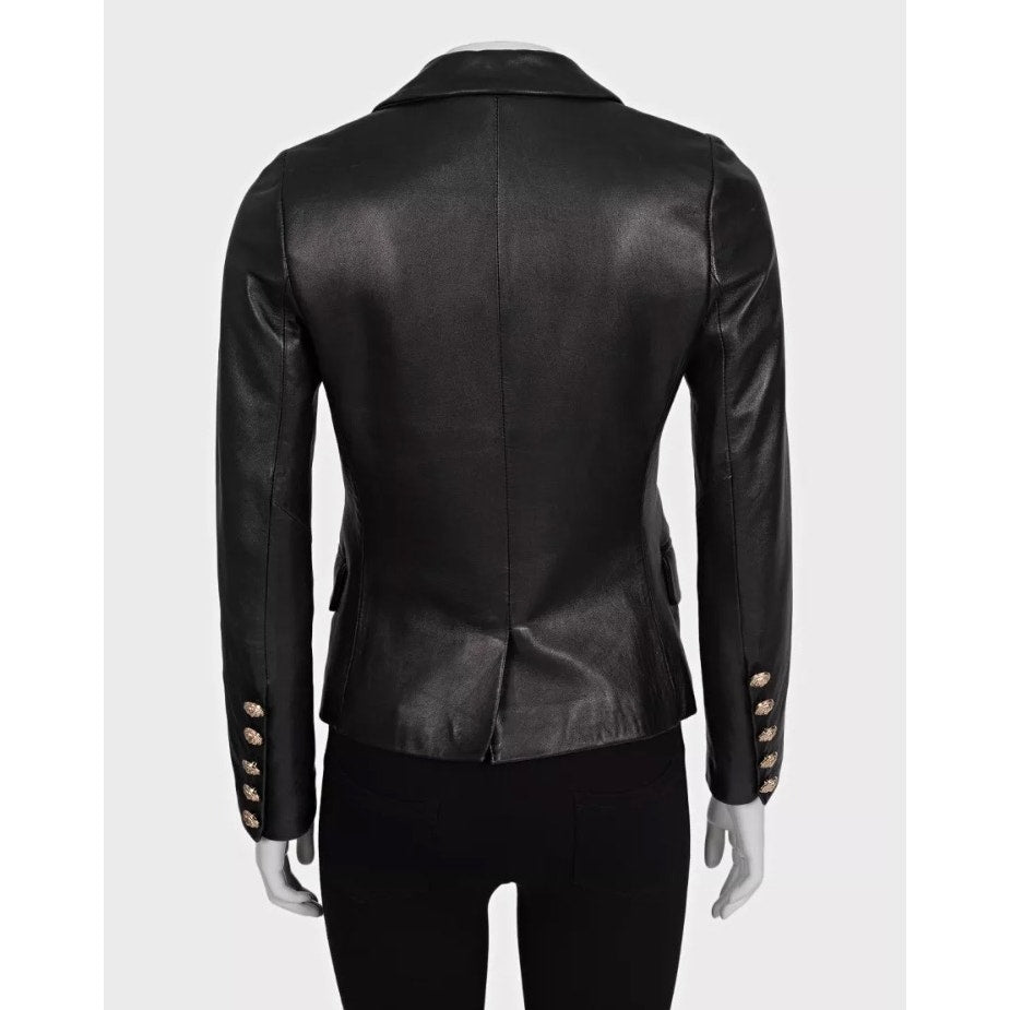 Balmain Black Leather Double-Breasted Jacket Sz.40 Pre-owned