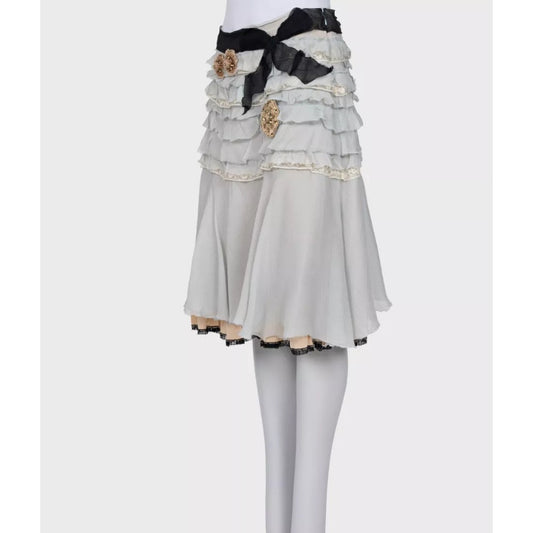 Prada Ruffled Light Blue Skirt with Crystal Brooch Sz.42/ M pre-owned