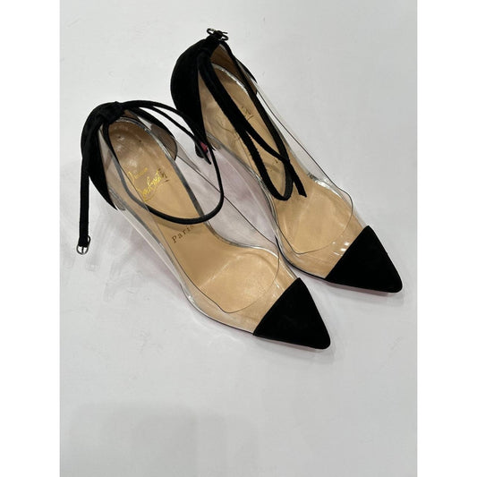 Christian Louboutin Bis Un Bout Black Suede & PVC Pumps Sz.37.5 Pre-owned