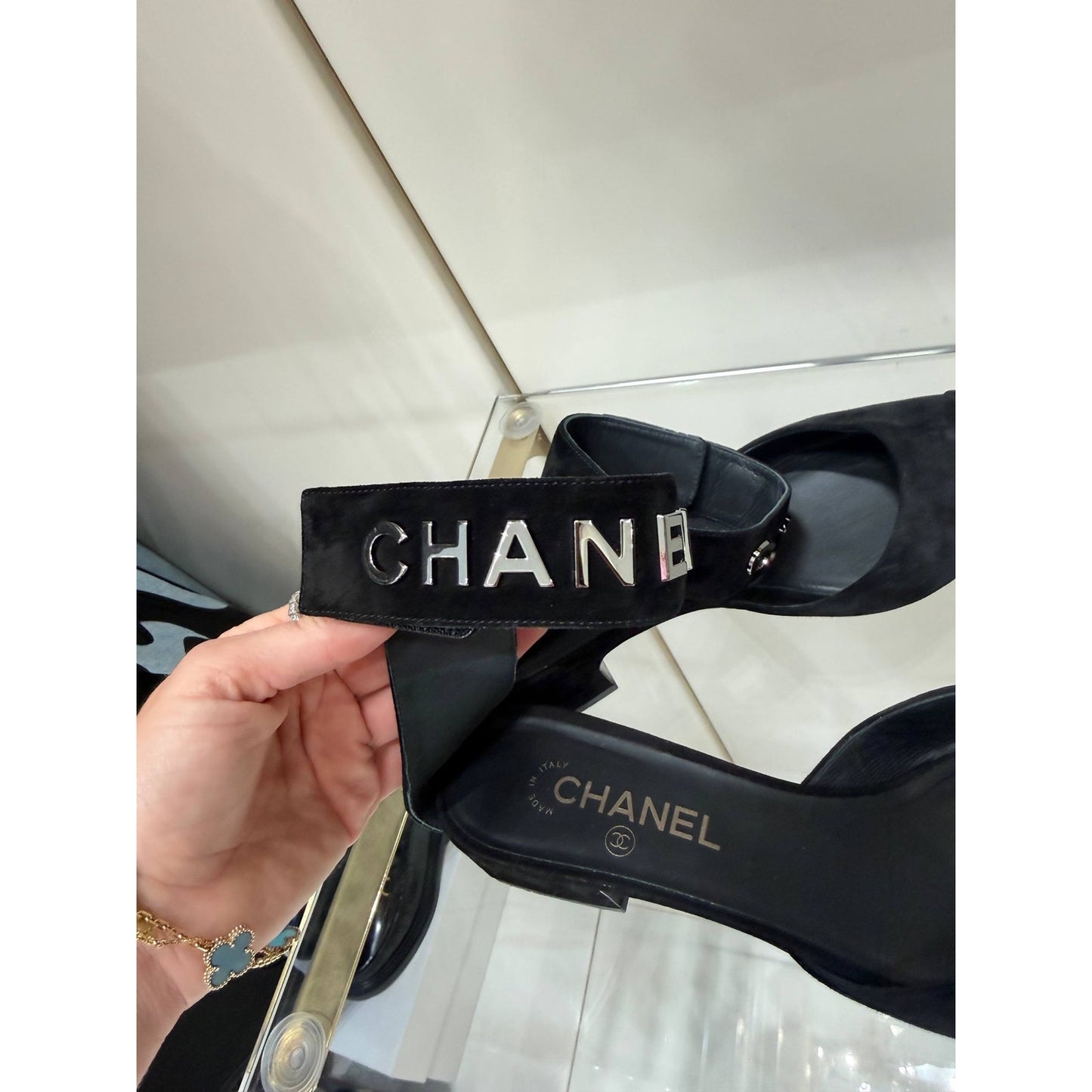 Chanel Black Suede CC Ankle-Strap Pumps Size 41C Pre-owned