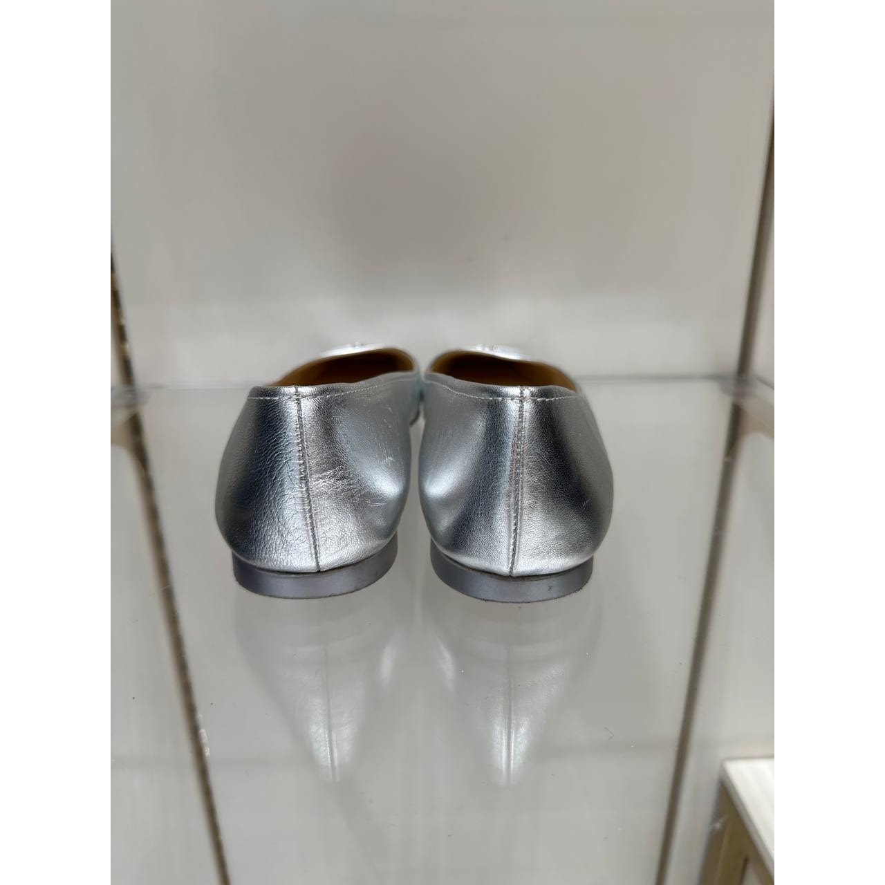 Jimmy Choo Silver Metallic Leather Ballet Flats Sz.40 Pre-owned