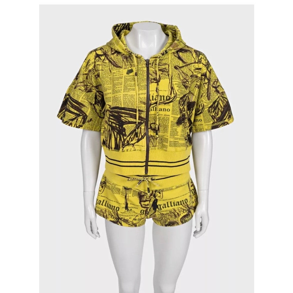 Galliano Vintage Yellow Printed Shorts Suit Set S Pre-owned