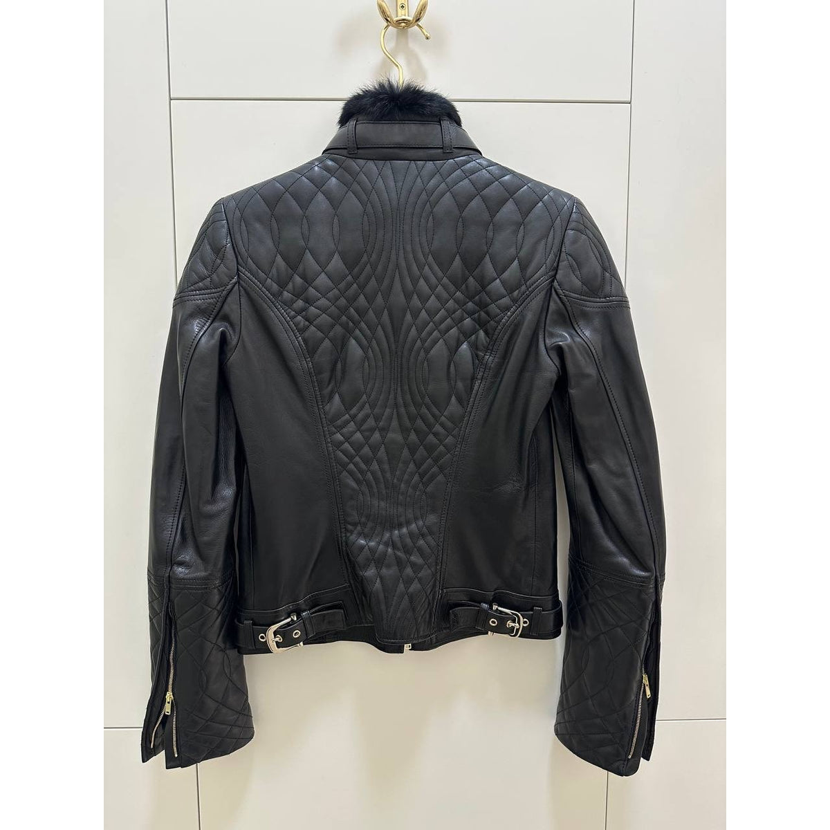Gucci Black Quilted Leather Jacket  Sz 40 Pre-owned