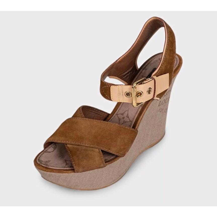 Louis Vuitton Brown Suede Monogram Platform Sandals EU 41 Pre-owned