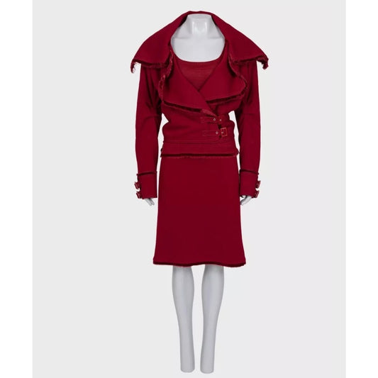 Christian Dior Red Wool Blend Costume Set Tank Top and Skirt Sz.44 Pre-owned