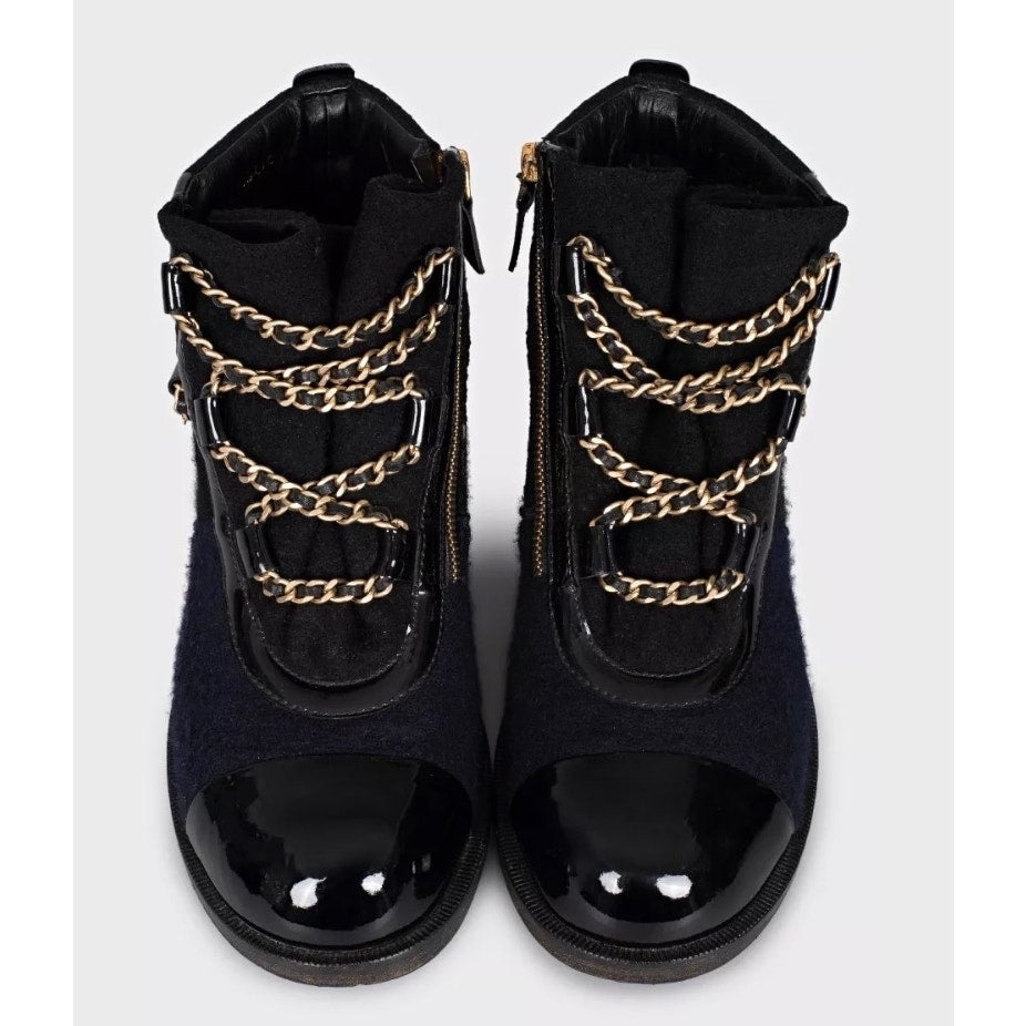 Chanel Paris-Salzburg Black Textile Chain Boots - Size 39 Pre-owned
