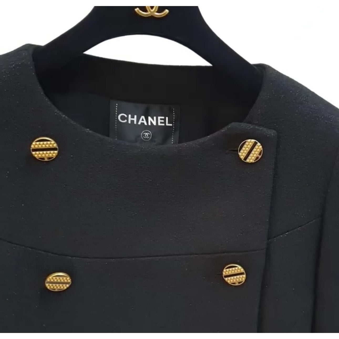 NWOT CHANEL Black Wool 2019 Double Breasted Tweed Jacket Sz.38 Pre-owned