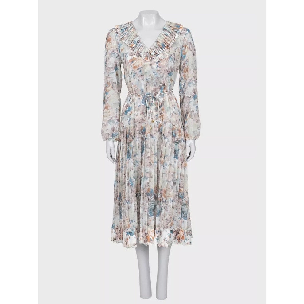 Zimmermann Floral Sheer Pleated DressSz. 2/M pre-owned