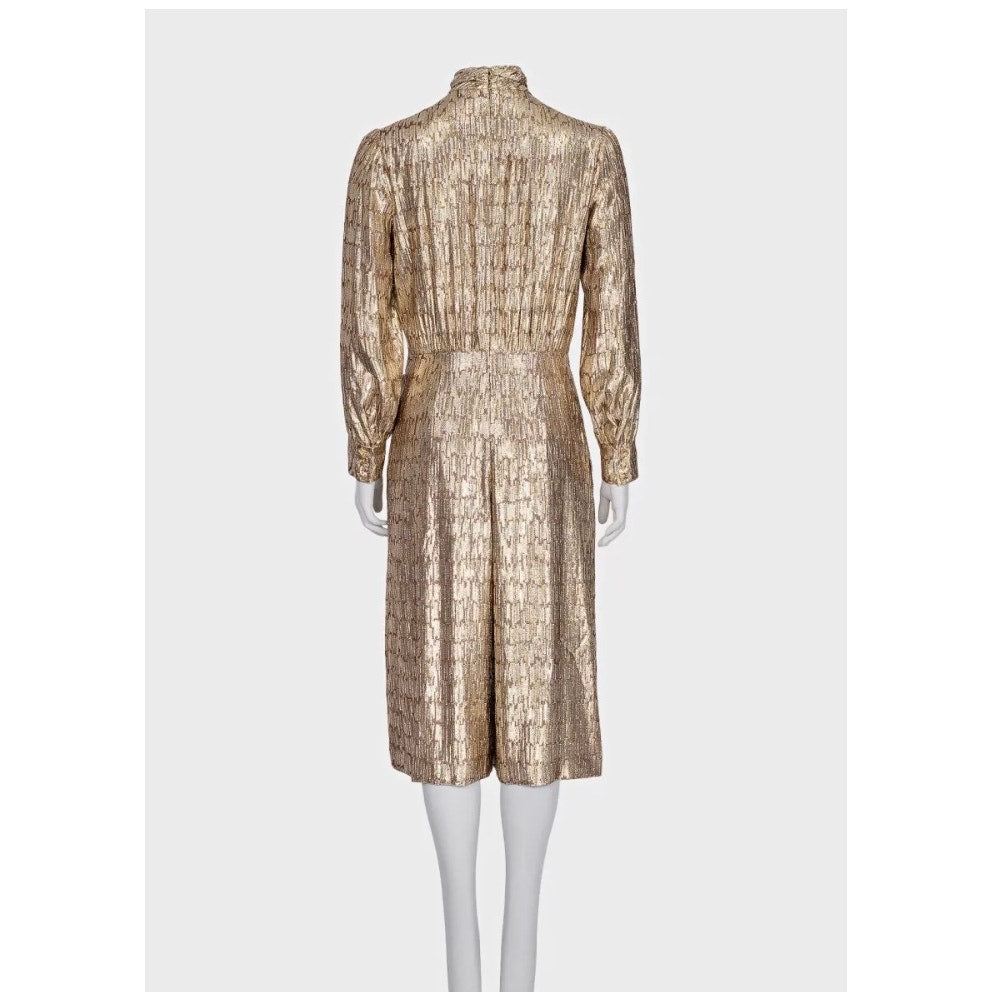 NWOT Celine Gold Metallic Silk Fitted Jumpsuit EU 40/L Pre-owned